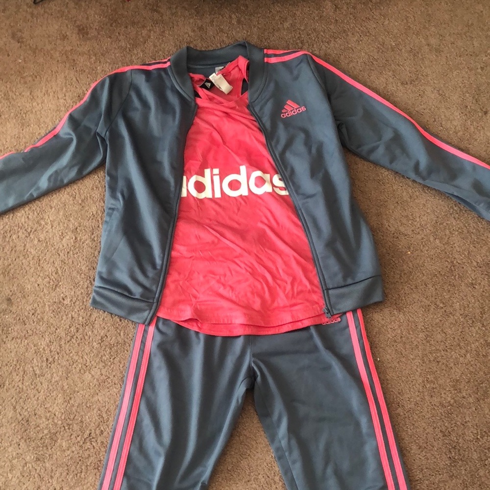 Gray and pink Adidas Sweatsuit